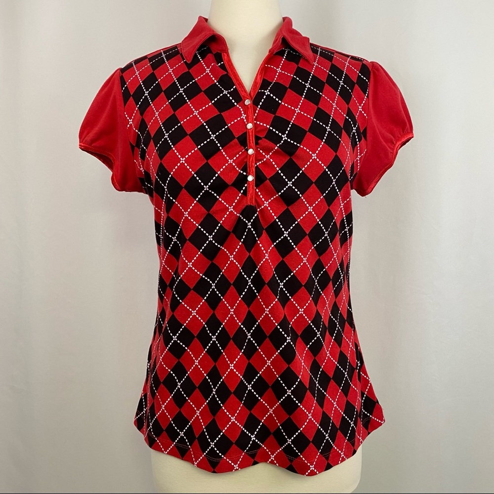 SIxteen Plus Juniors 1X Red Shirt Top Checkered Front